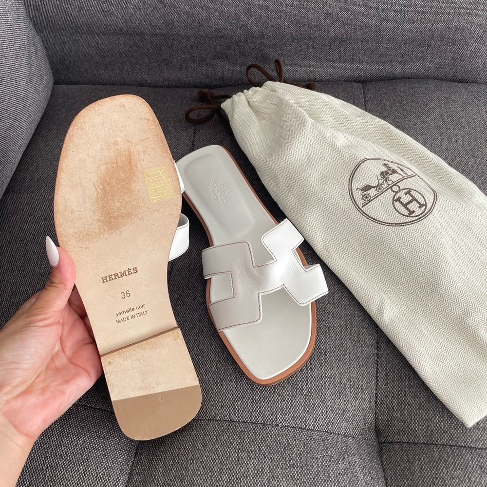 Hermes White Oran Sandals - Picture 6 of 10